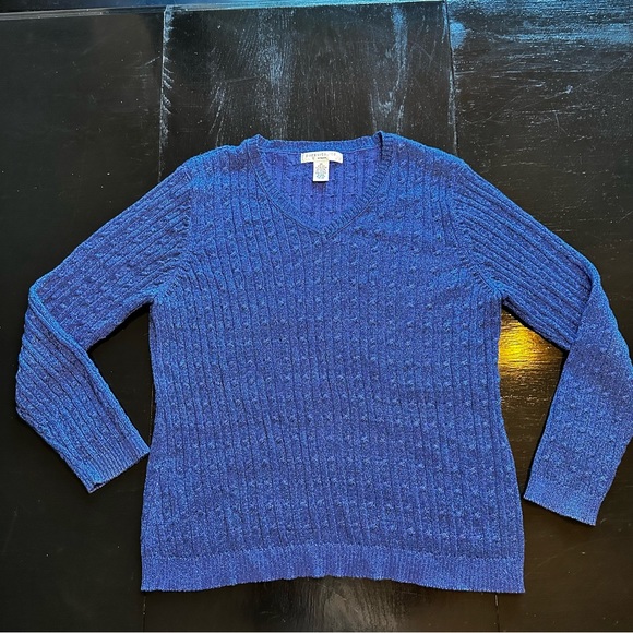 Vintage Pursuits ltd XL Silk Metallic Blue V Neck Deep Sweater Party Club - Picture 1 of 7